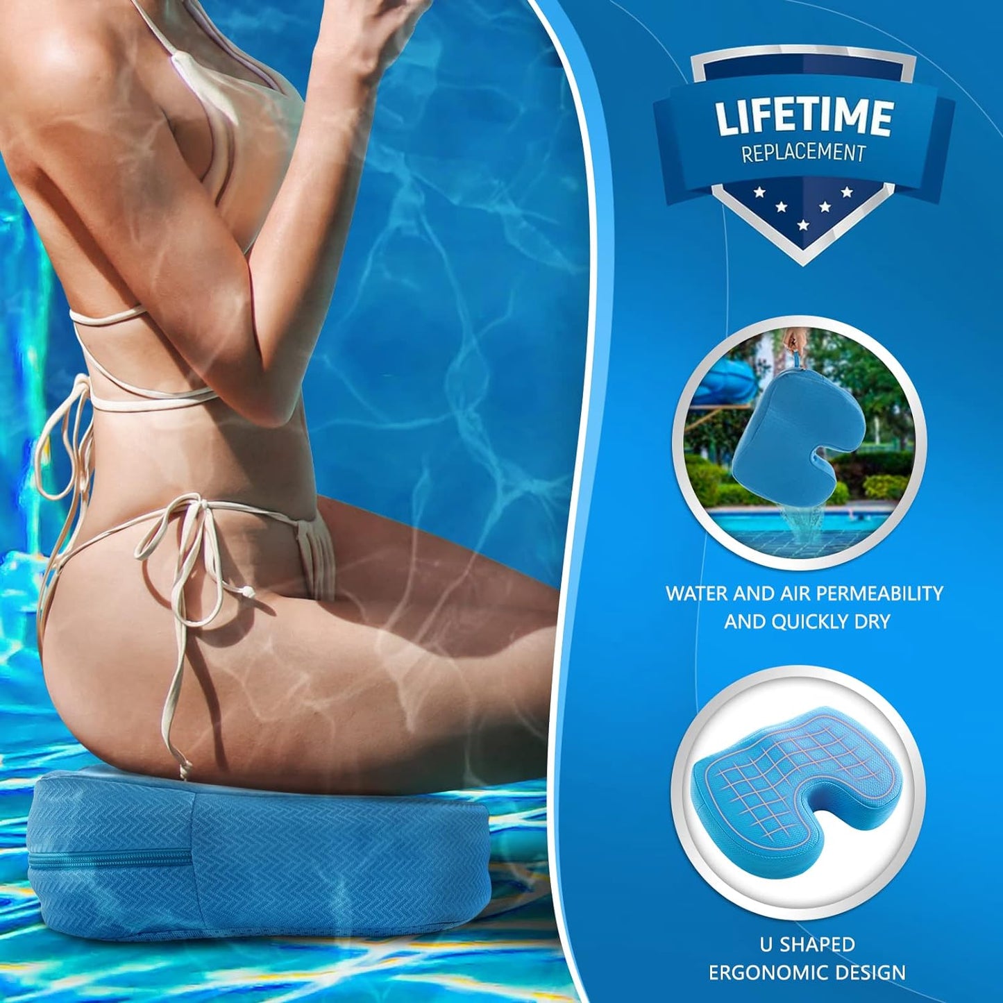 Weighted Hot Tub Booster Seat, 15 X 12 X 5 Inches - 3D Air Mesh Thick Soft Bath Seat with Non-Slip Micro Dot Bottom and 5 Weighted Sections - Quick Dry Bath Accessories