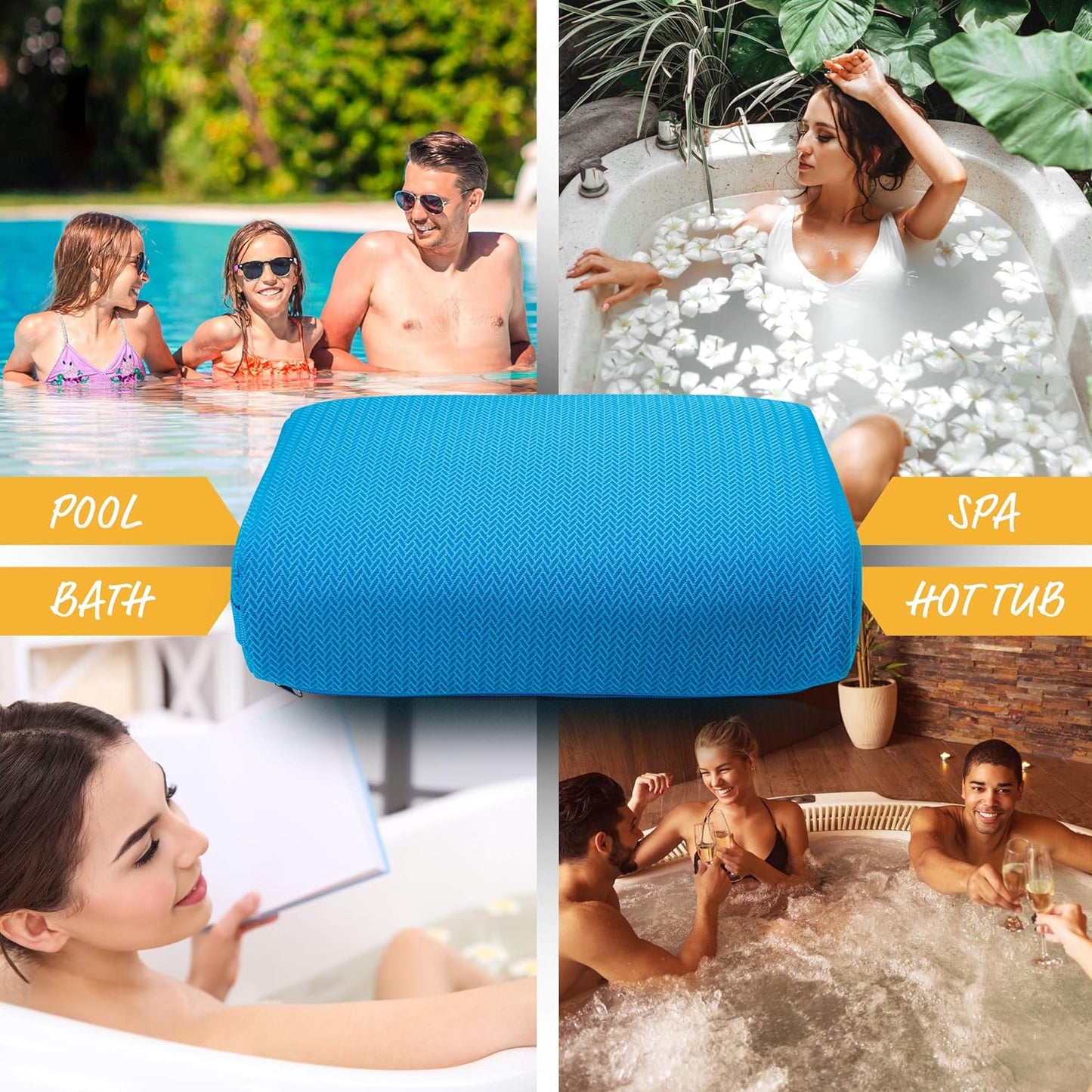 Hot Tub Booster Seat, 15 X 12 X 5 Inches - Hot Tub Pillow with Non-Slip Micro Dot Bottom and 6 Weight Sections - Quick Dry Hot Tub Accessories for Adults and Kids - Indoor Outdoor Hot Tubs