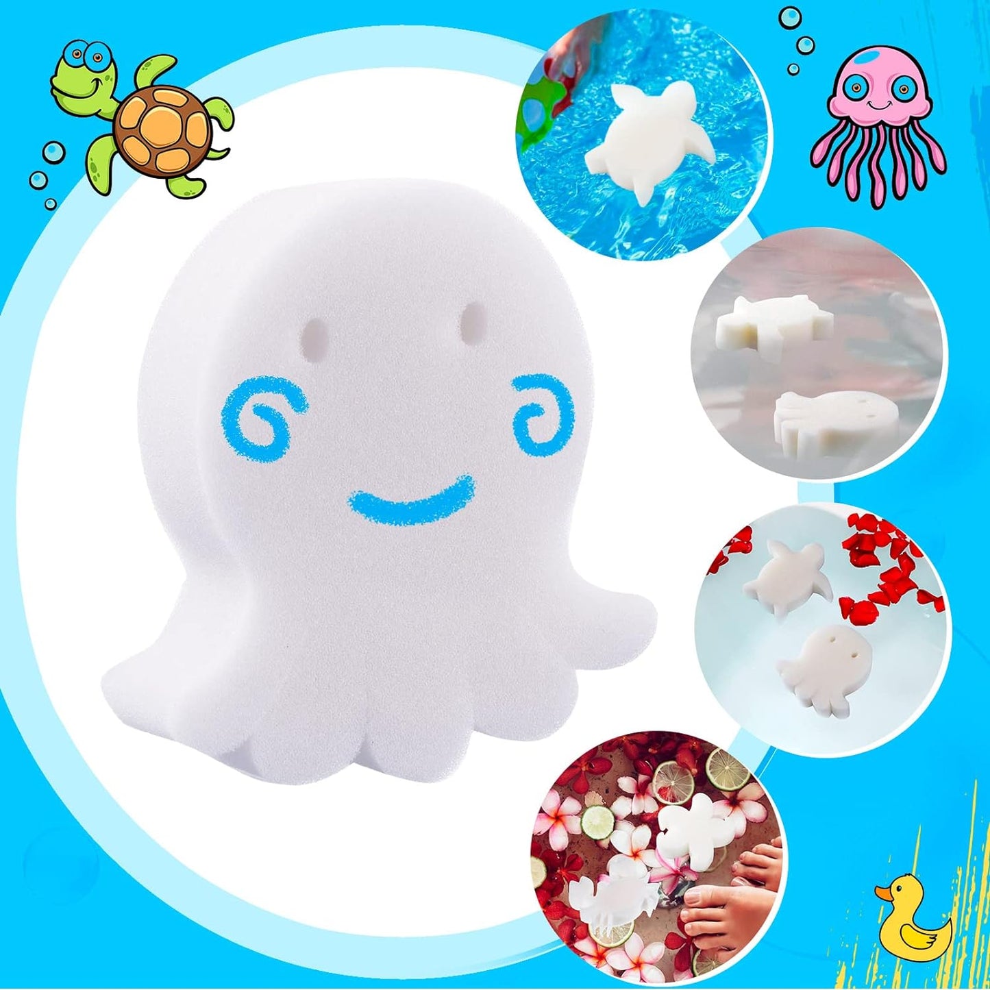 25 Pcs Oil Absorbing Sponge for Hot Tub Swimming Pool and Spa Hot Tub Accessories Oil Absorbing Sponge Remover Octopus Turtle Oil Scum Absorbing Filter Sponge(White)