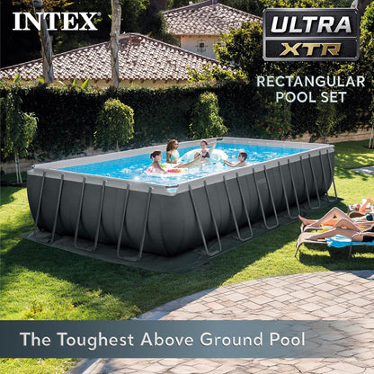 26367EH Ultra XTR Deluxe Rectangular above Ground Swimming Pool Set: 24Ft X 12Ft X 52In – Includes 2100 GPH Sand Filter Pump – Saltwater System – Supertough Puncture Resistant