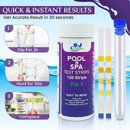 7 in 1 Pool & Spa Test Strips | Pool Water Testing Kit Hot Tub Test Strips Detects Ph, Chlorine, Bromine, Hardness, Alkalinity, Cyanuric Acid | Spa Test Strips for Hot Tub |100 Pool Testing Strips