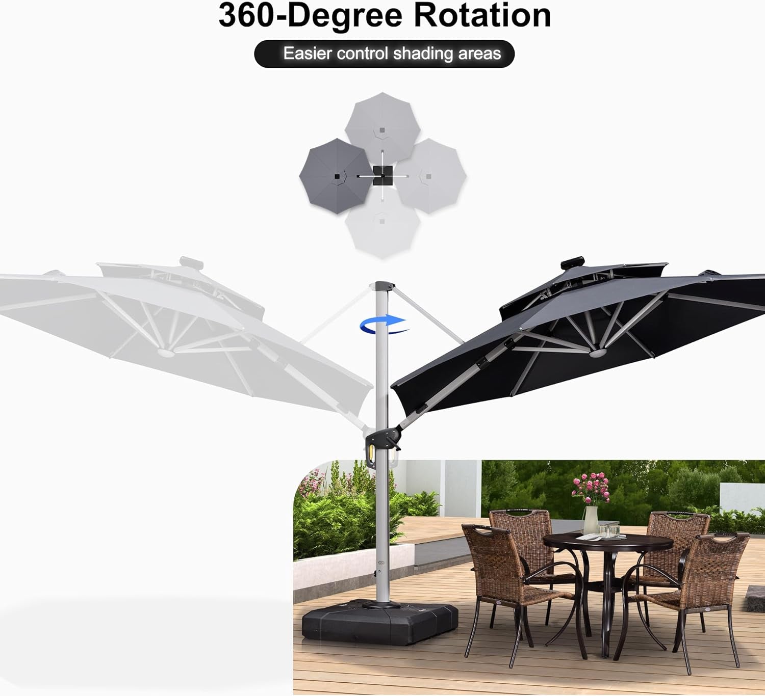 10Ft Solar Powered LED Patio Umbrella Outdoor round Umbrella Large Can – SpaChemGuy 10Ft Solar Powered LED Patio Umbrella Outdoor round Umbrella Large Can – SpaChemGuy
