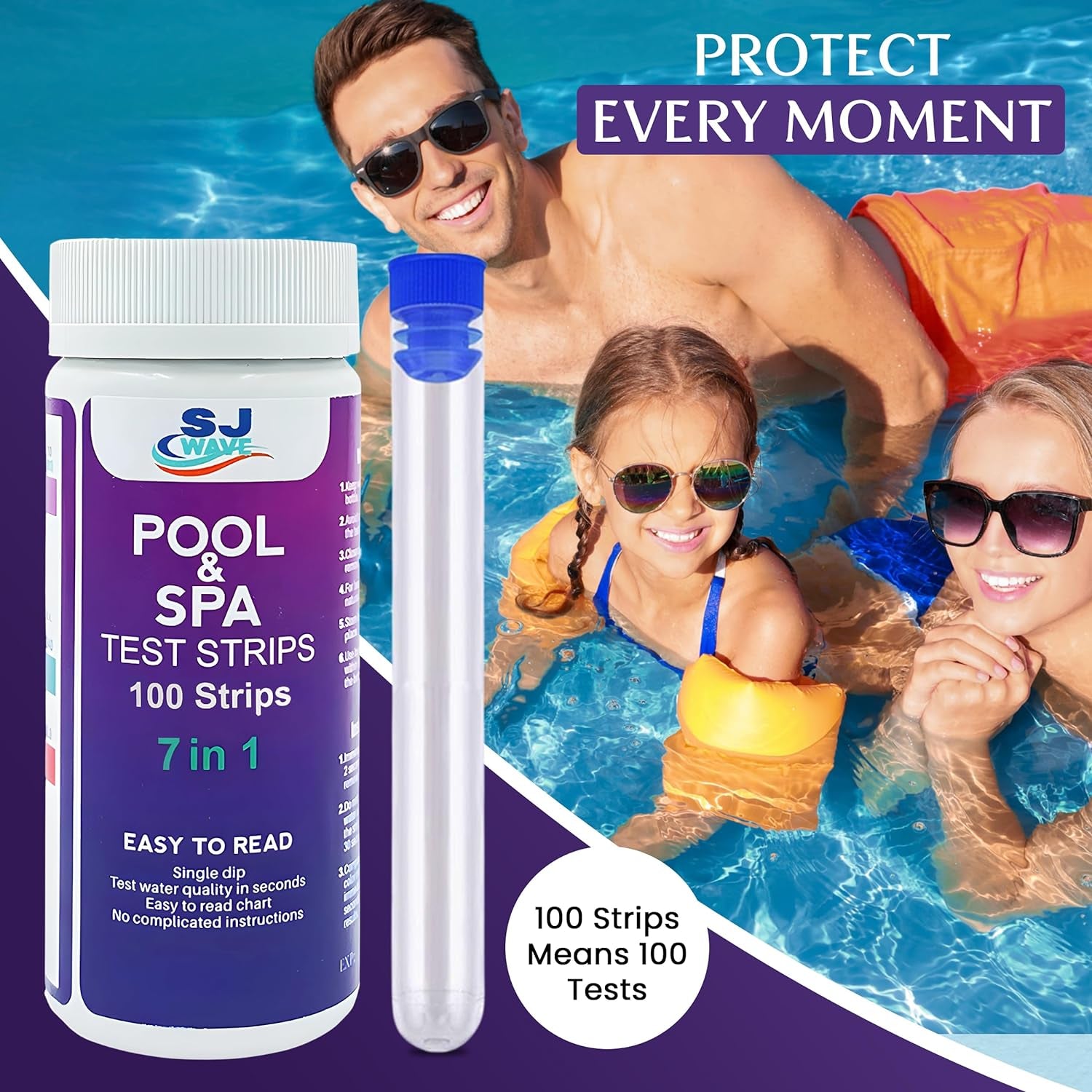 7 in 1 Pool & Spa Test Strips | Pool Water Testing Kit Hot Tub Test Strips Detects Ph, Chlorine, Bromine, Hardness, Alkalinity, Cyanuric Acid | Spa Test Strips for Hot Tub |100 Pool Testing Strips