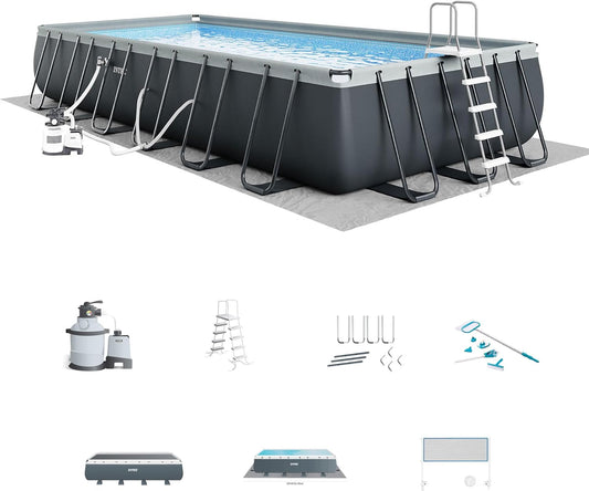 26367EH Ultra XTR Deluxe Rectangular above Ground Swimming Pool Set: 24Ft X 12Ft X 52In – Includes 2100 GPH Sand Filter Pump – Saltwater System – Supertough Puncture Resistant