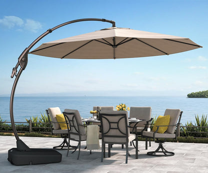 12 FT Sunbrella Cantilever Umbrella with Base Outdoor Aluminum Offset Umbrella round Shade with Tilt Adjustment (Flax, 12 FT-SUNBRELLA)