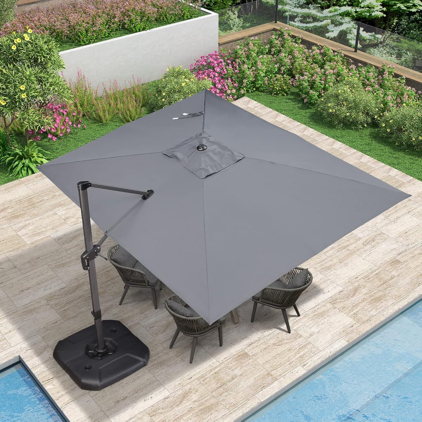 9 Feet Patio Umbrella Outdoor Cantilever Square Umbrella Aluminum Offset Umbrella with 360-Degree Rotation for Garden Deck Pool Patio, Grey