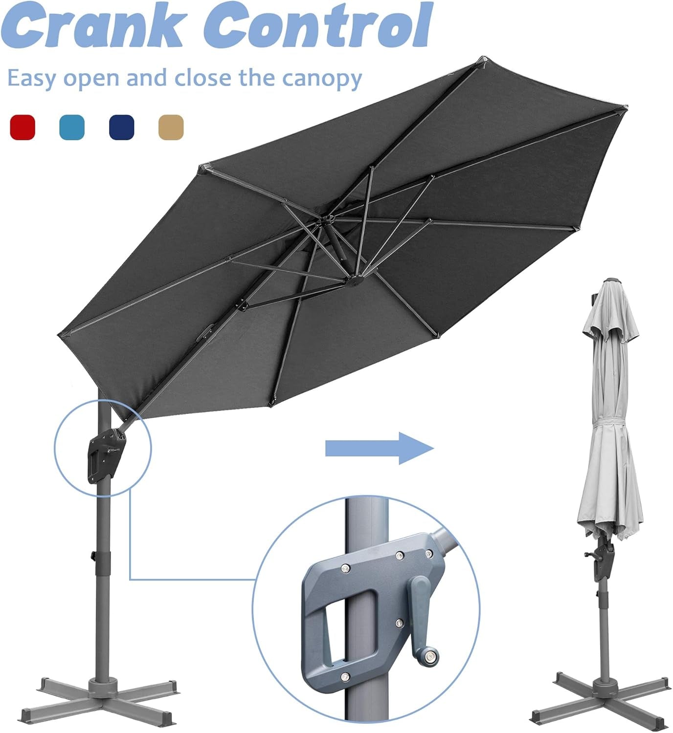 10Ft Offset Umbrella, Hanging Patio Umbrella with 360¡Ã Rotation, Outdoor Cantilever Umbrella, outside Market Umbrella with Easy Tilt for Garden, Backyard, Patio, Pool