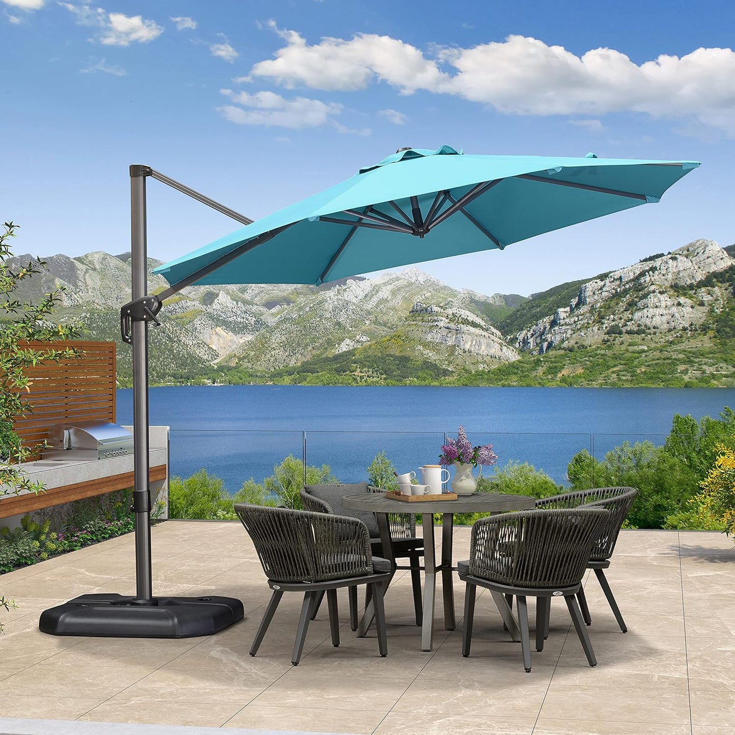 9 Feet Patio Umbrella Outdoor Cantilever Square Umbrella Aluminum Offset Umbrella with 360-Degree Rotation for Garden Deck Pool Patio, Grey