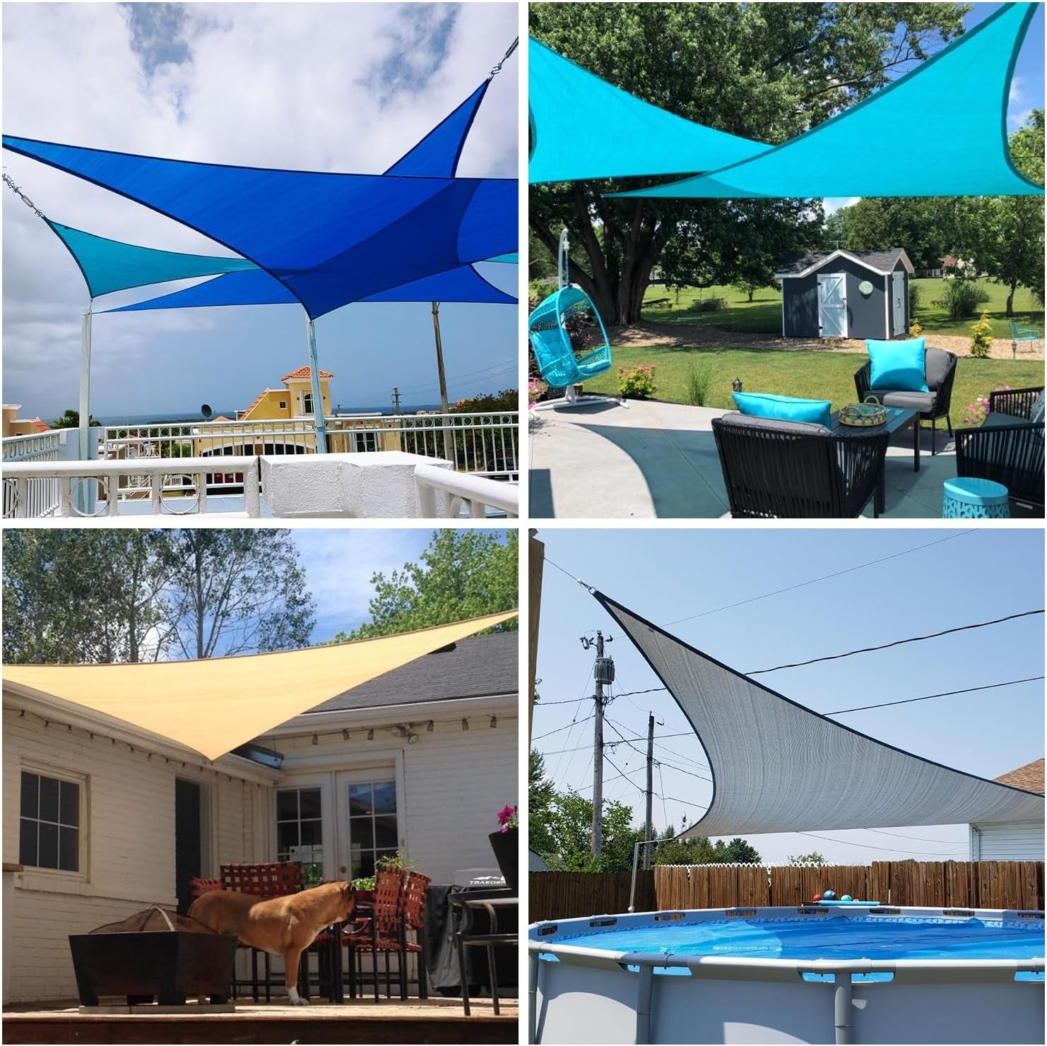 Paradise 20' X 20' X 20' Sun Shade Sail Triangle Canopy, Permeable Shade Cloth Fabric Sunlight Block  Cover HDPE Deck Awning for Outdoor Backyard Pergolas Roof Shading, Blue