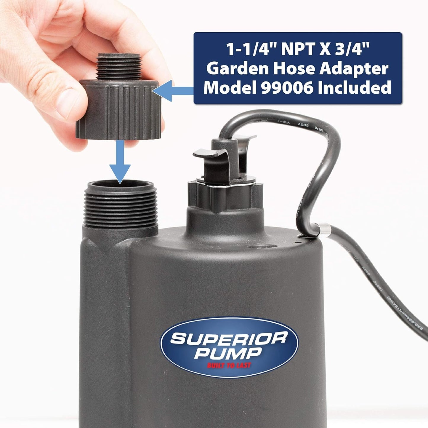 91250 1800GPH Thermoplastic Submersible Utility Pump with 10-Foot Cord, 1/4 HP