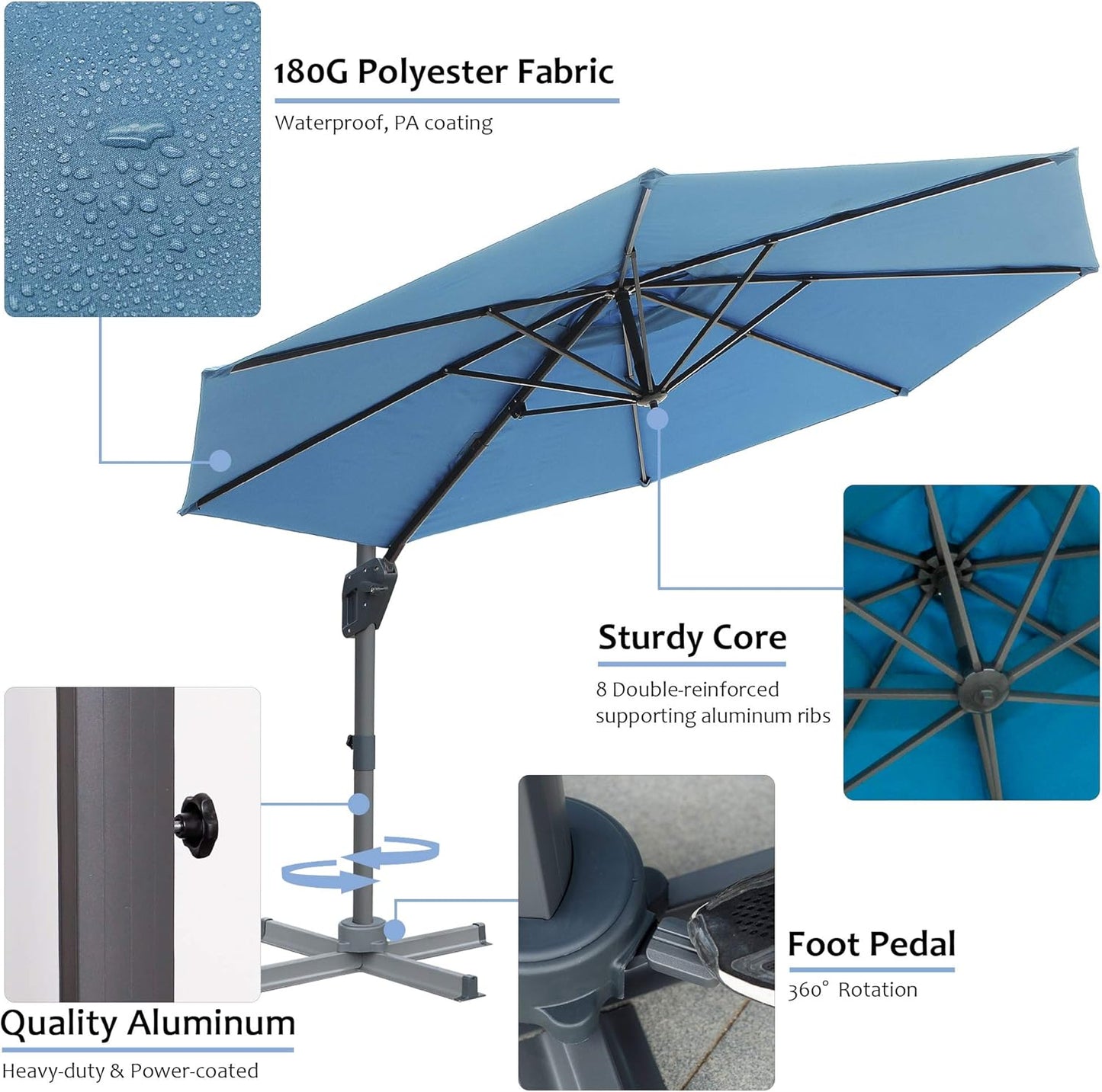 10Ft Offset Umbrella, Hanging Patio Umbrella with 360¡Ã Rotation, Outdoor Cantilever Umbrella, outside Market Umbrella with Easy Tilt for Garden, Backyard, Patio, Pool