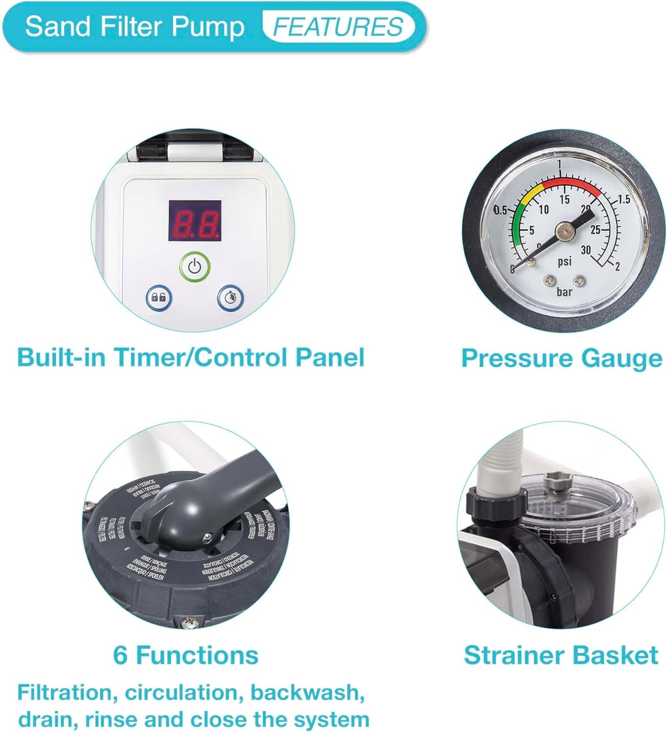SX2800 Krystal Clear Sand Filter Pump for above Ground Pools: 2800 GPH Pump Flow Rate – Improved Circulation and Filtration – Easy Installation – Improved Water Clarity – Easy-To-Clean