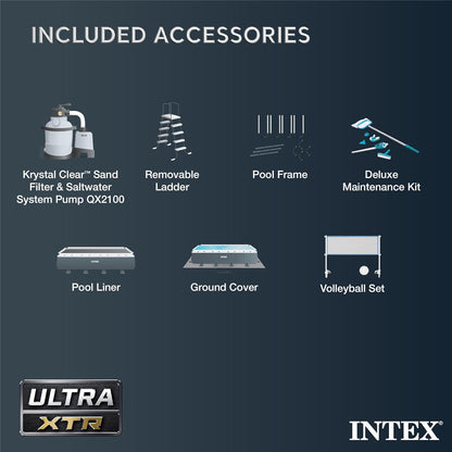 26367EH Ultra XTR Deluxe Rectangular above Ground Swimming Pool Set: 24Ft X 12Ft X 52In – Includes 2100 GPH Sand Filter Pump – Saltwater System – Supertough Puncture Resistant