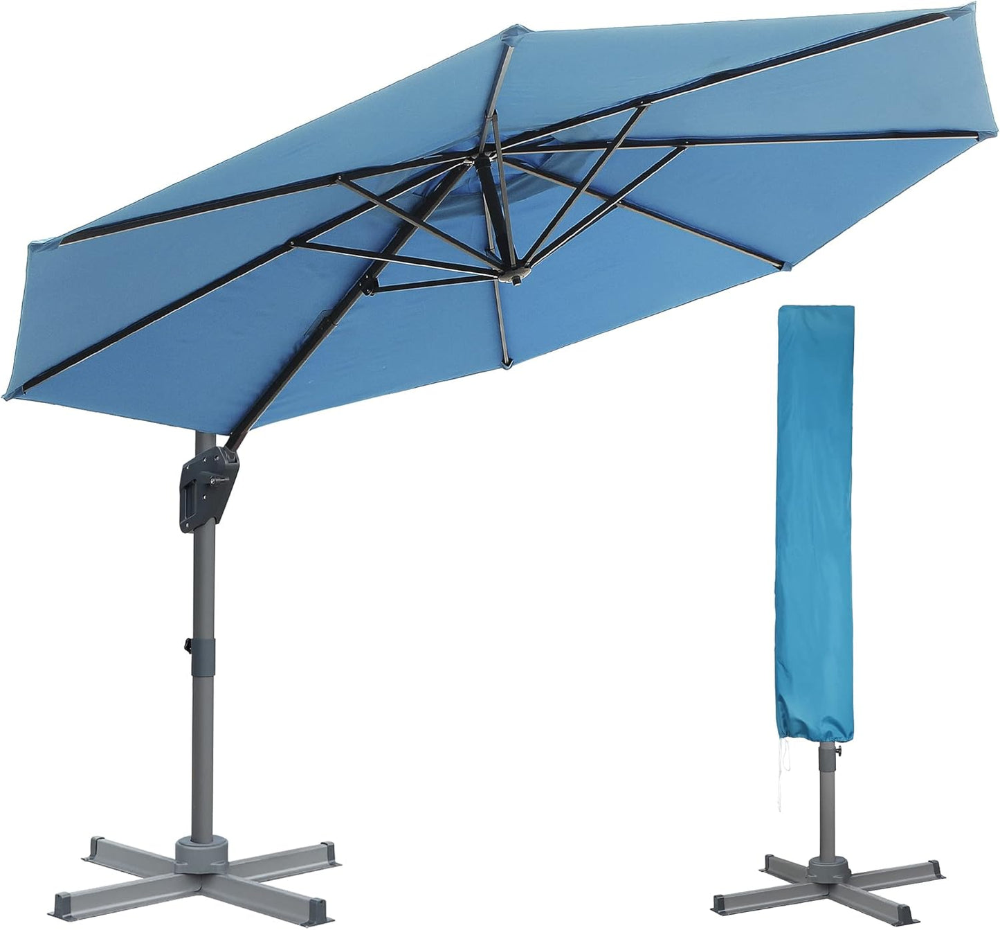 10Ft Offset Umbrella, Hanging Patio Umbrella with 360¡Ã Rotation, Outdoor Cantilever Umbrella, outside Market Umbrella with Easy Tilt for Garden, Backyard, Patio, Pool