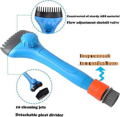 Pool & Spa Filter Cartridge Cleaner Tool, Handheld Pool Filter Cleaning Tool Removes Debris and Dirt from Spa and Hot Tub Filters(With Adapter)