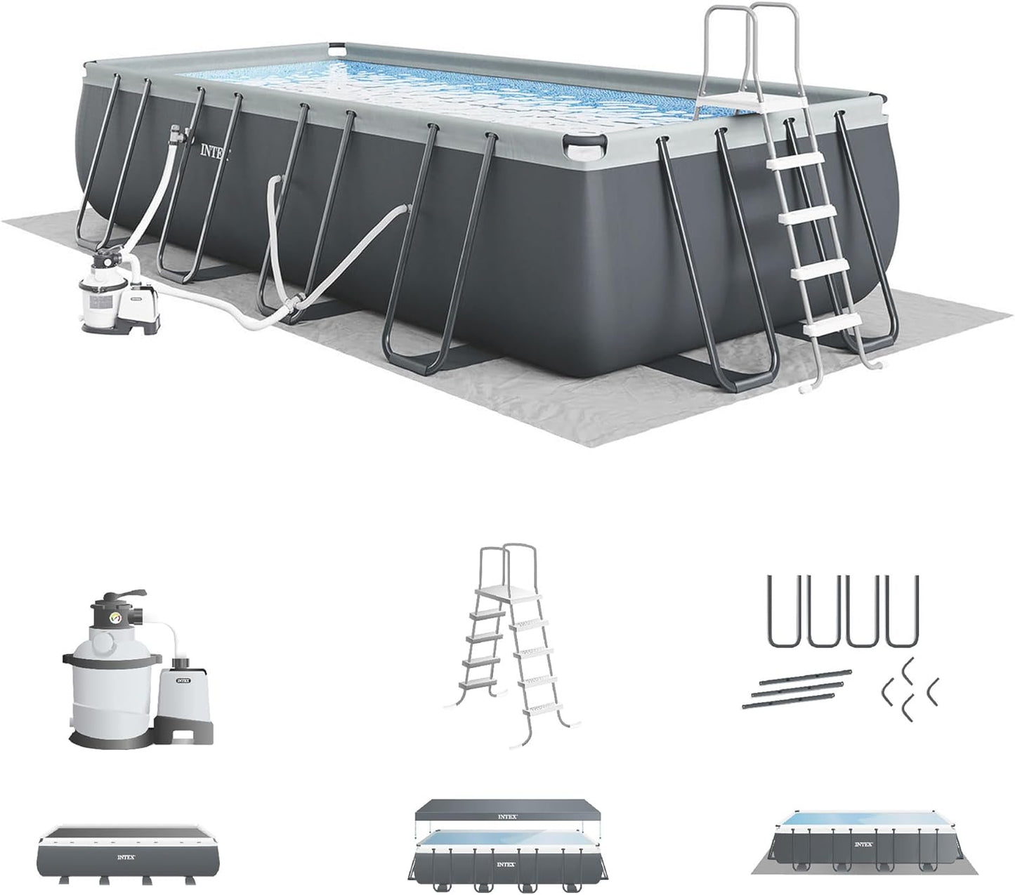 26367EH Ultra XTR Deluxe Rectangular above Ground Swimming Pool Set: 24Ft X 12Ft X 52In – Includes 2100 GPH Sand Filter Pump – Saltwater System – Supertough Puncture Resistant