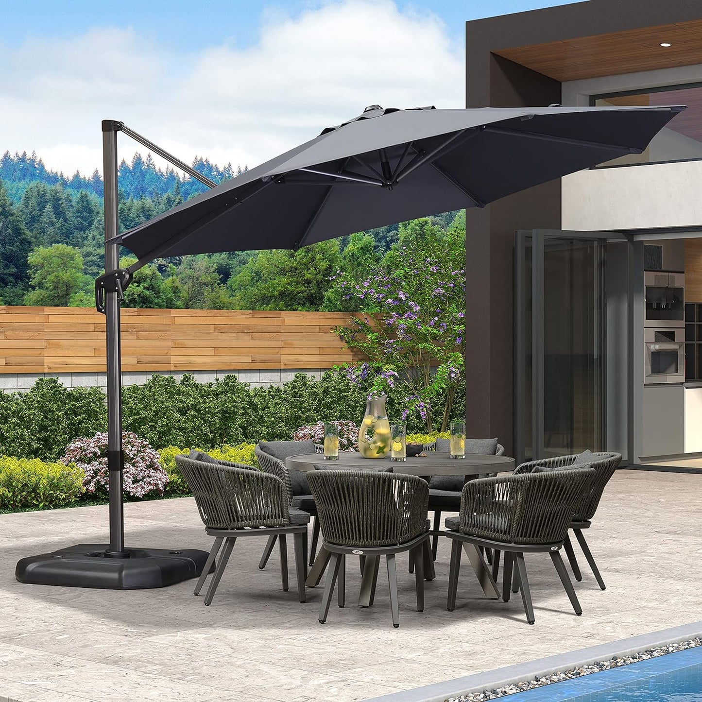 9 Feet Patio Umbrella Outdoor Cantilever Square Umbrella Aluminum Offset Umbrella with 360-Degree Rotation for Garden Deck Pool Patio, Grey