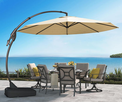 12 FT Sunbrella Cantilever Umbrella with Base Outdoor Aluminum Offset Umbrella round Shade with Tilt Adjustment (Flax, 12 FT-SUNBRELLA)