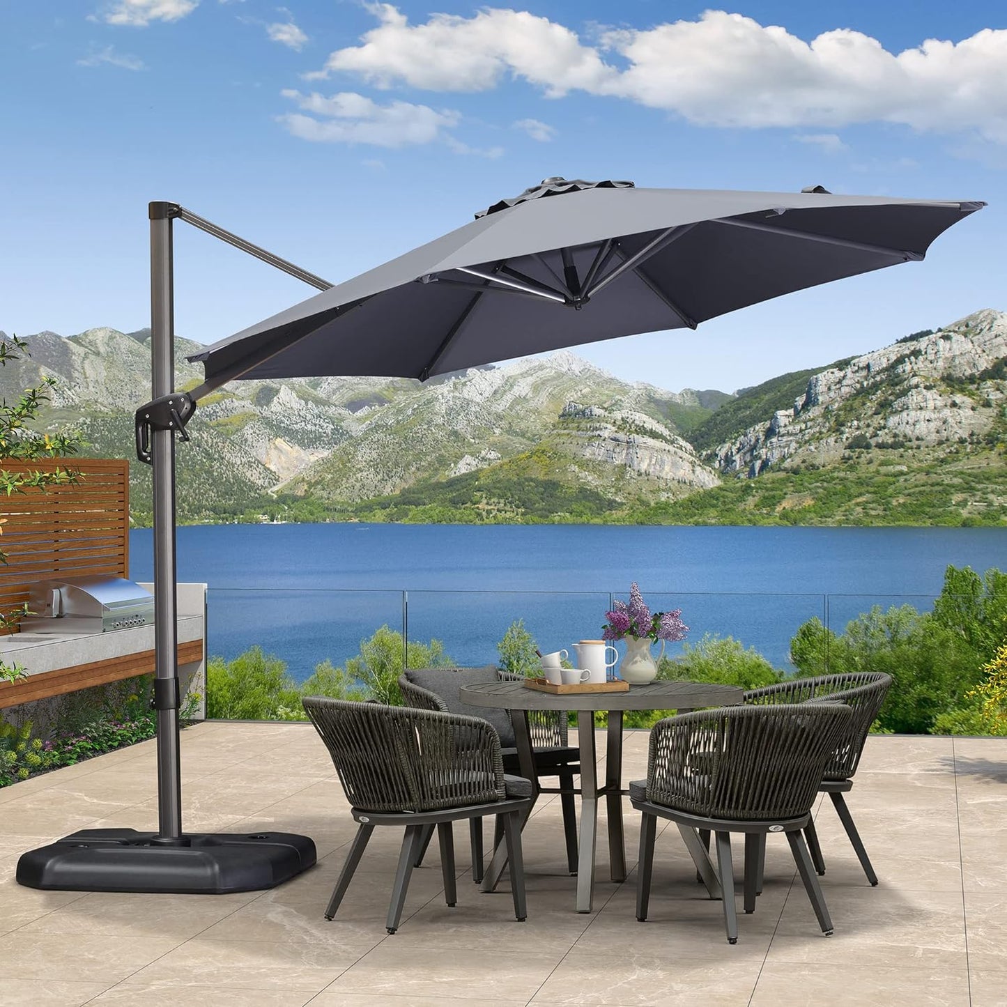 9 Feet Patio Umbrella Outdoor Cantilever Square Umbrella Aluminum Offset Umbrella with 360-Degree Rotation for Garden Deck Pool Patio, Grey