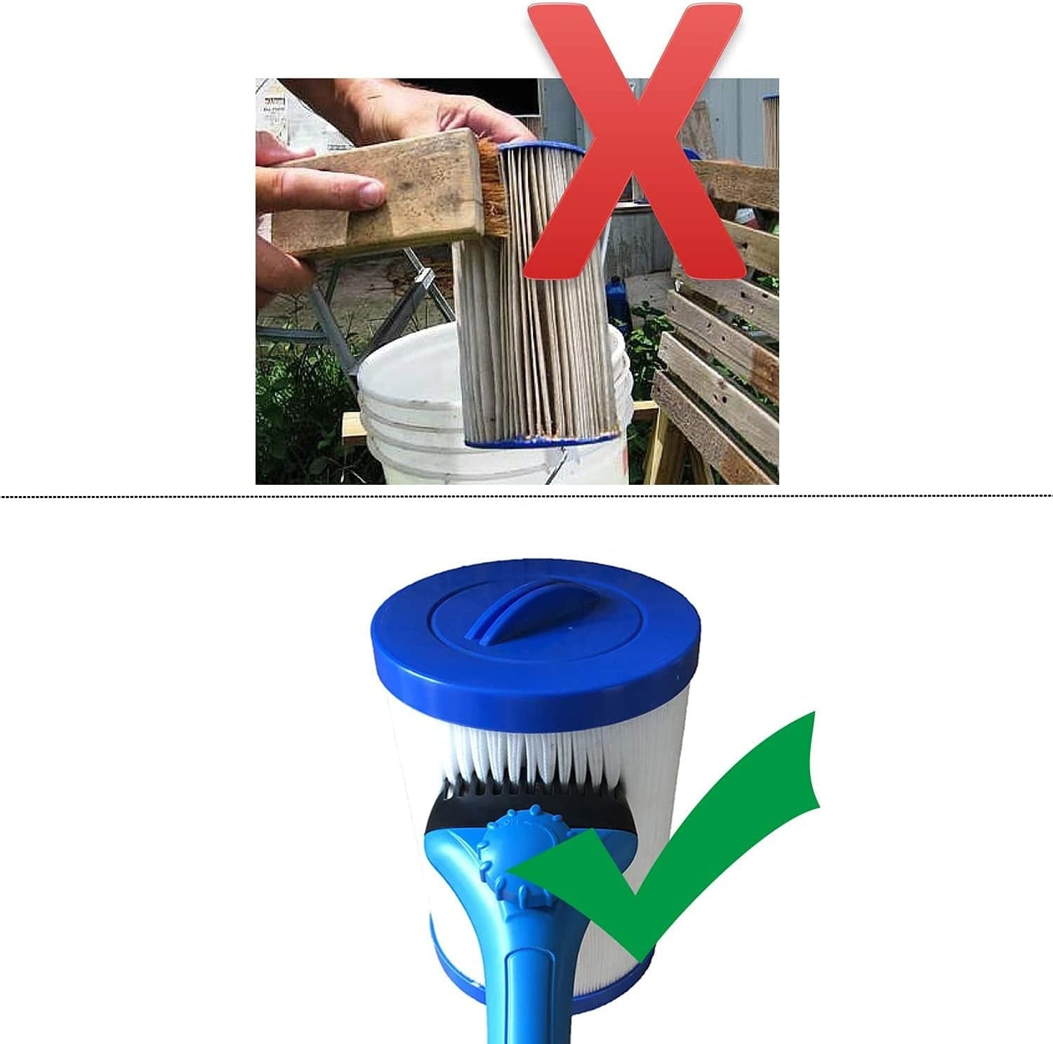 Pool & Spa Filter Cartridge Cleaner Tool, Handheld Pool Filter Cleaning Tool Removes Debris and Dirt from Spa and Hot Tub Filters(With Adapter)