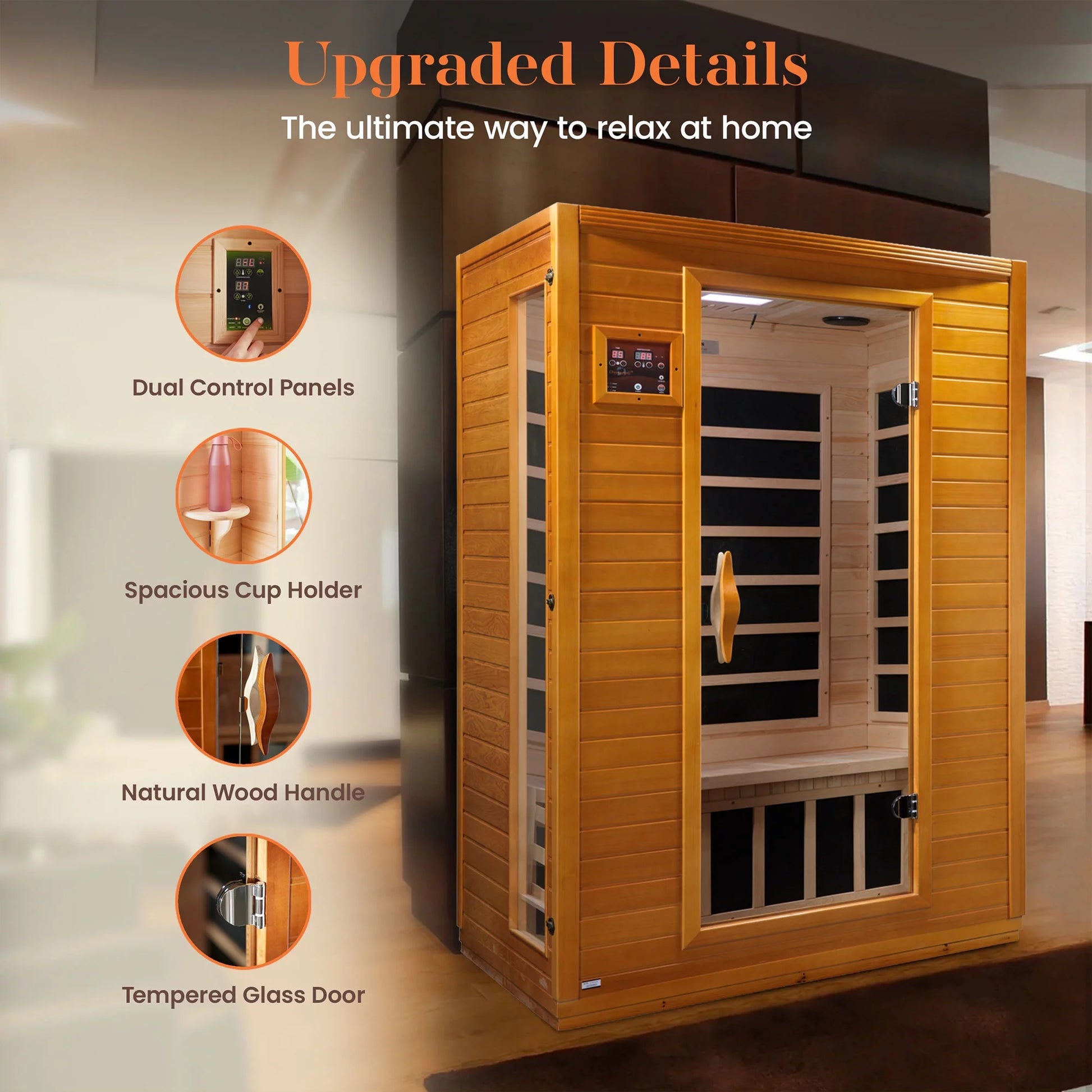 Andora 2 Person 6 Heating Panel Infrared Indoor Wood Dry Sauna