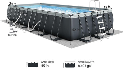 26367EH Ultra XTR Deluxe Rectangular above Ground Swimming Pool Set: 24Ft X 12Ft X 52In – Includes 2100 GPH Sand Filter Pump – Saltwater System – Supertough Puncture Resistant