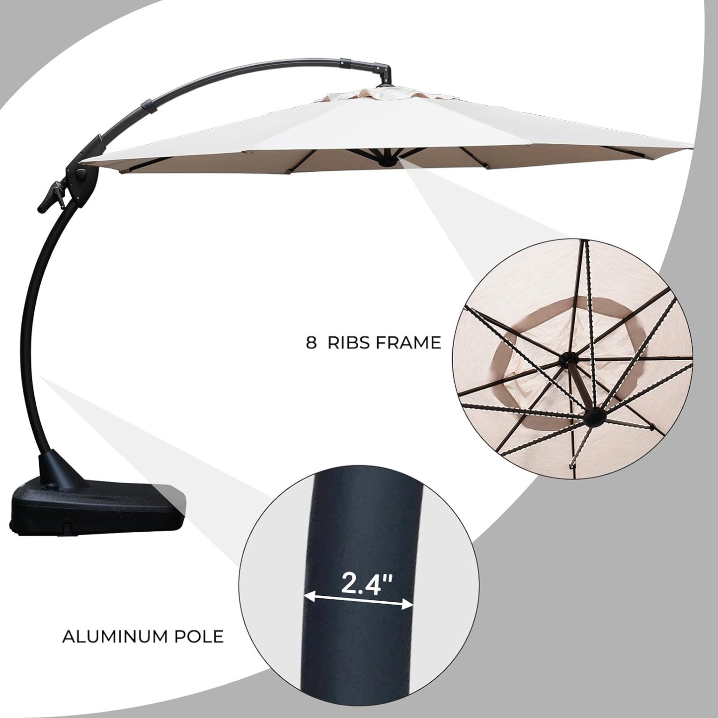 12 FT Sunbrella Cantilever Umbrella with Base Outdoor Aluminum Offset – SpaChemGuy 12 FT Sunbrella Cantilever Umbrella with Base Outdoor Aluminum Offset – SpaChemGuy