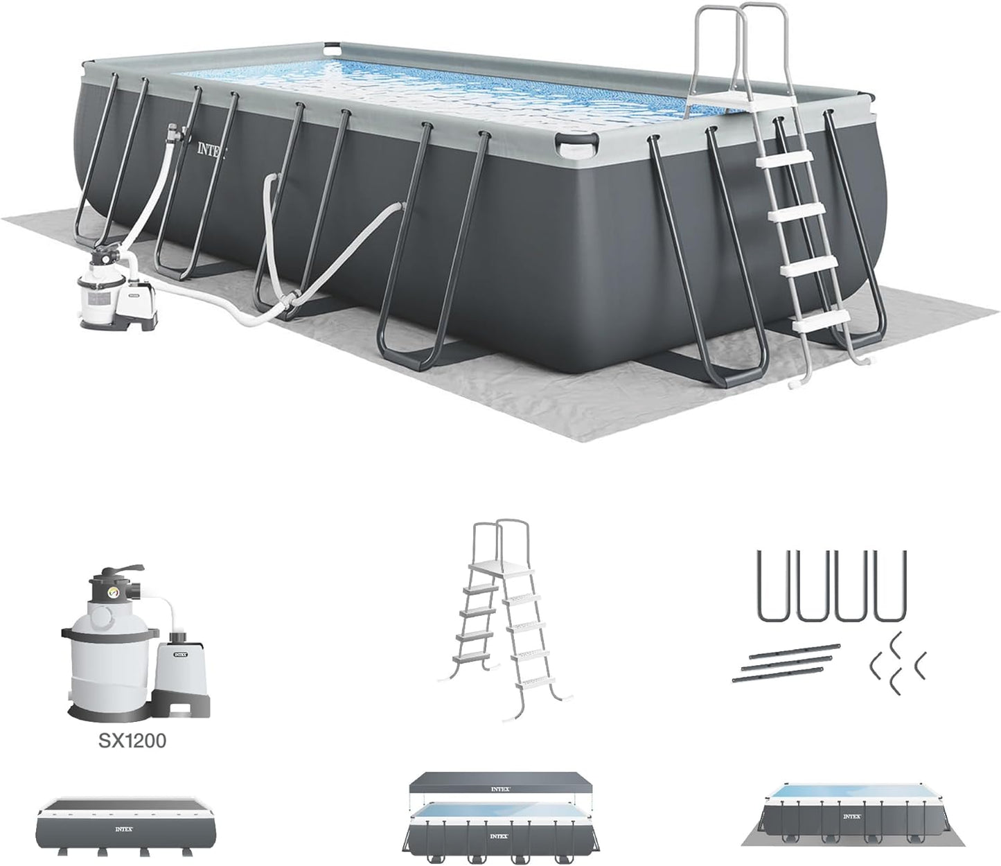 26367EH Ultra XTR Deluxe Rectangular above Ground Swimming Pool Set: 24Ft X 12Ft X 52In – Includes 2100 GPH Sand Filter Pump – Saltwater System – Supertough Puncture Resistant