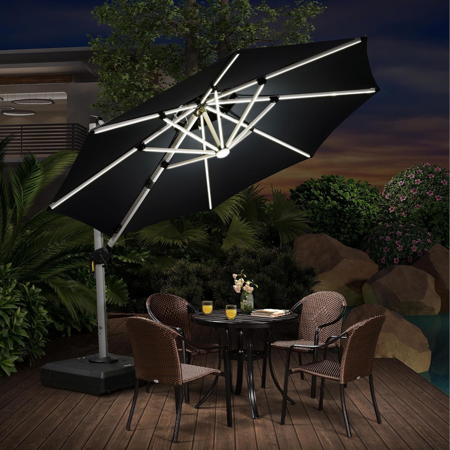 10Ft Solar Powered LED Patio Umbrella Outdoor round Umbrella Large Can – SpaChemGuy 10Ft Solar Powered LED Patio Umbrella Outdoor round Umbrella Large Can – SpaChemGuy