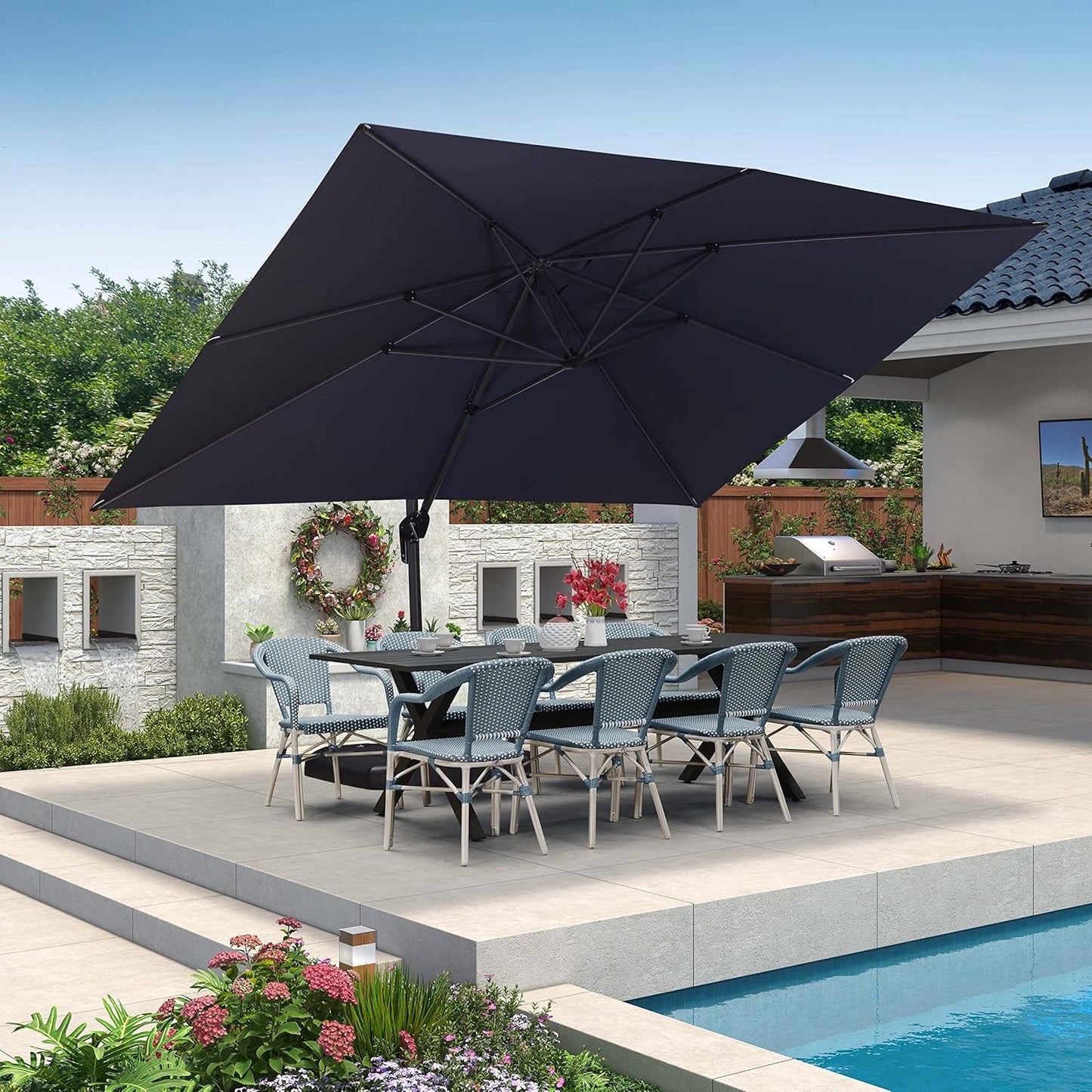 9 Feet Patio Umbrella Outdoor Cantilever Square Umbrella Aluminum Offset Umbrella with 360-Degree Rotation for Garden Deck Pool Patio, Grey