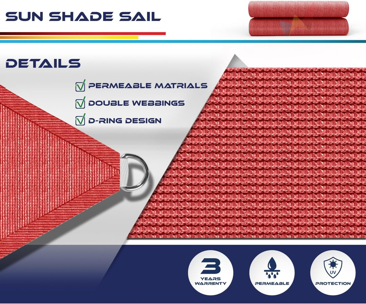 26' X 26' X 26' Sun Shade Sail Triangle Outdoor Canopy Cover UV Block for Backyard Porch Pergola Deck Garden Patio (Red)