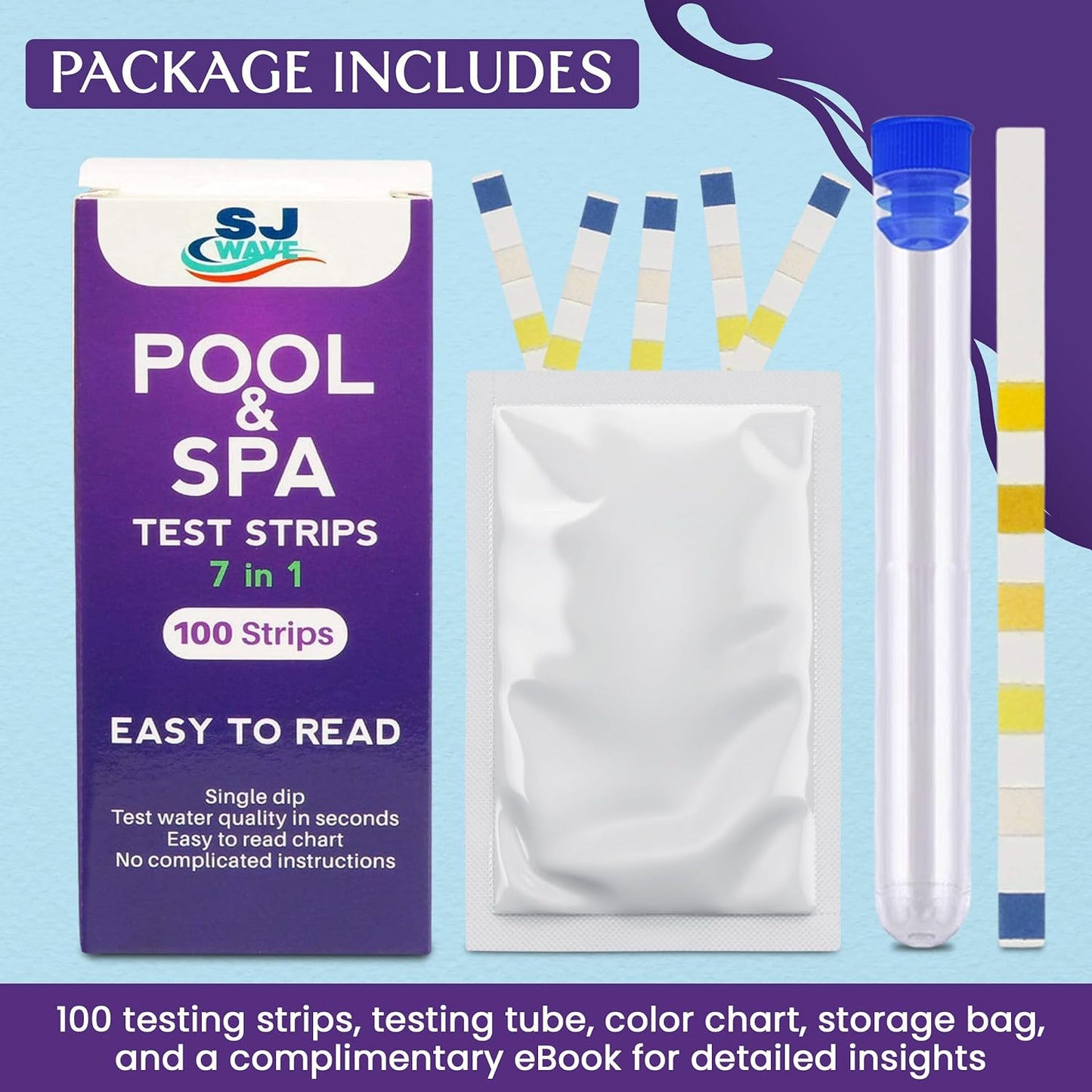 7 in 1 Pool & Spa Test Strips | Pool Water Testing Kit Hot Tub Test Strips Detects Ph, Chlorine, Bromine, Hardness, Alkalinity, Cyanuric Acid | Spa Test Strips for Hot Tub |100 Pool Testing Strips