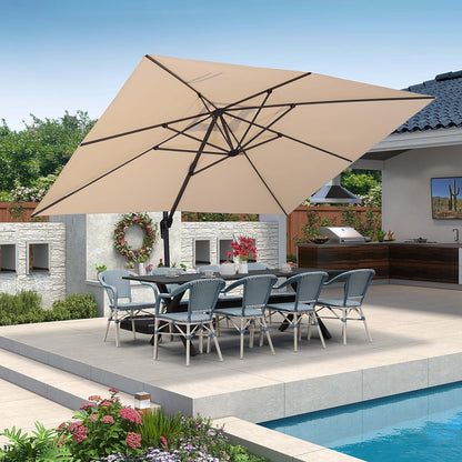 9 Feet Patio Umbrella Outdoor Cantilever Square Umbrella Aluminum Offset Umbrella with 360-Degree Rotation for Garden Deck Pool Patio, Grey