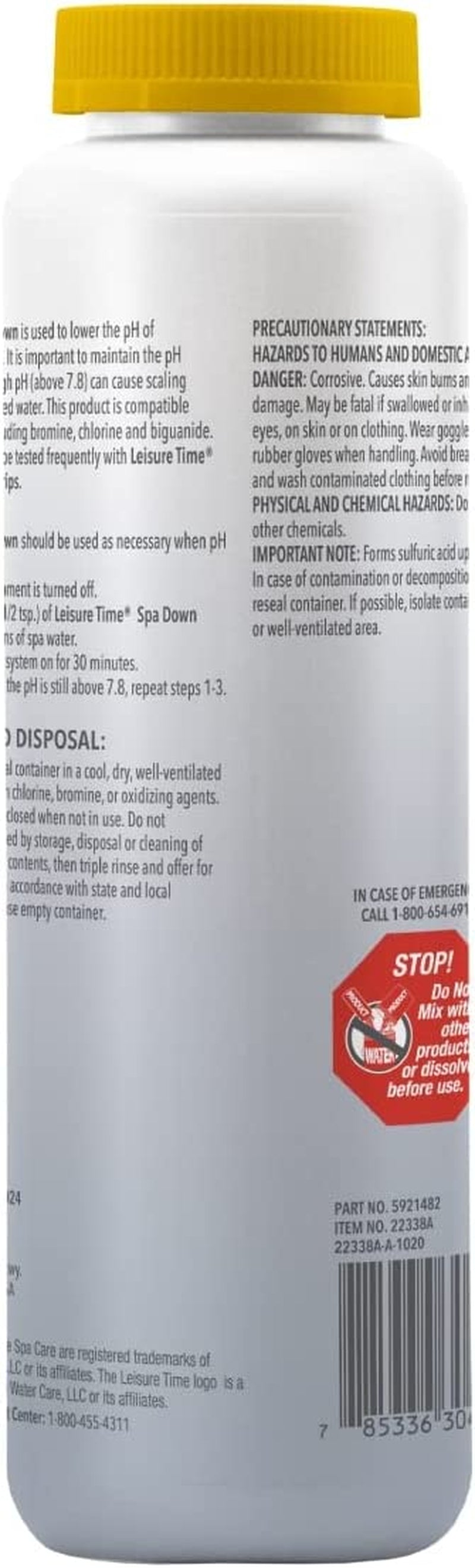 22338 Spa Down, Ph Reducer for Hot Tubs and Spas, Prevents Scaling and Clouding, Compatible with Various Sanitizers, 2.5Lbs