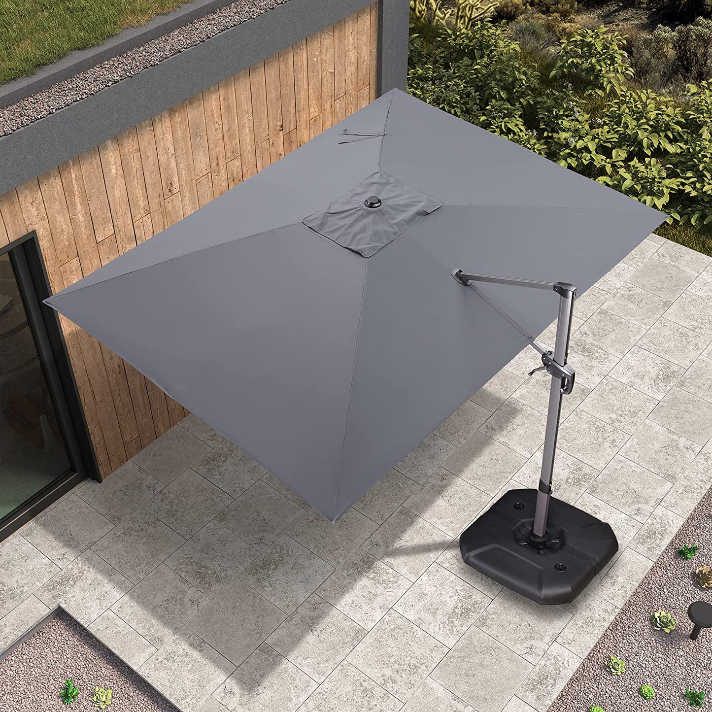 9 Feet Patio Umbrella Outdoor Cantilever Square Umbrella Aluminum Offset Umbrella with 360-Degree Rotation for Garden Deck Pool Patio, Grey