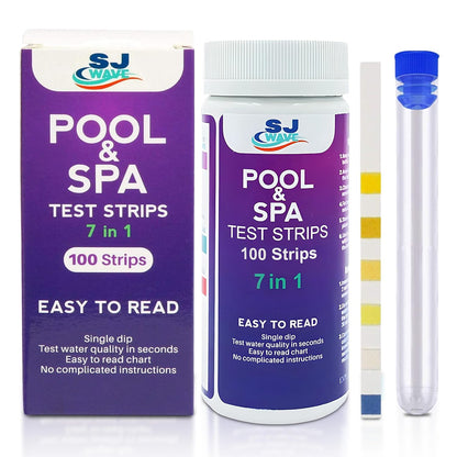 7 in 1 Pool & Spa Test Strips | Pool Water Testing Kit Hot Tub Test Strips Detects Ph, Chlorine, Bromine, Hardness, Alkalinity, Cyanuric Acid | Spa Test Strips for Hot Tub |100 Pool Testing Strips