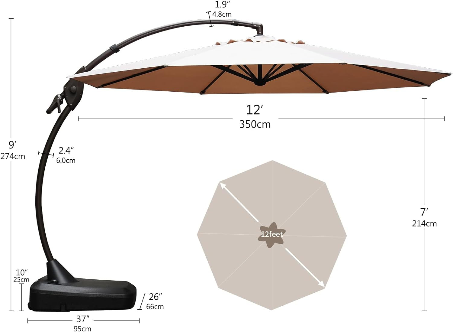 12 FT Sunbrella Cantilever Umbrella with Base Outdoor Aluminum Offset – SpaChemGuy 12 FT Sunbrella Cantilever Umbrella with Base Outdoor Aluminum Offset – SpaChemGuy