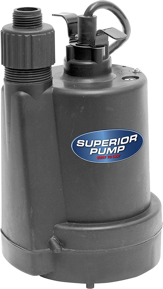 91250 1800GPH Thermoplastic Submersible Utility Pump with 10-Foot Cord, 1/4 HP