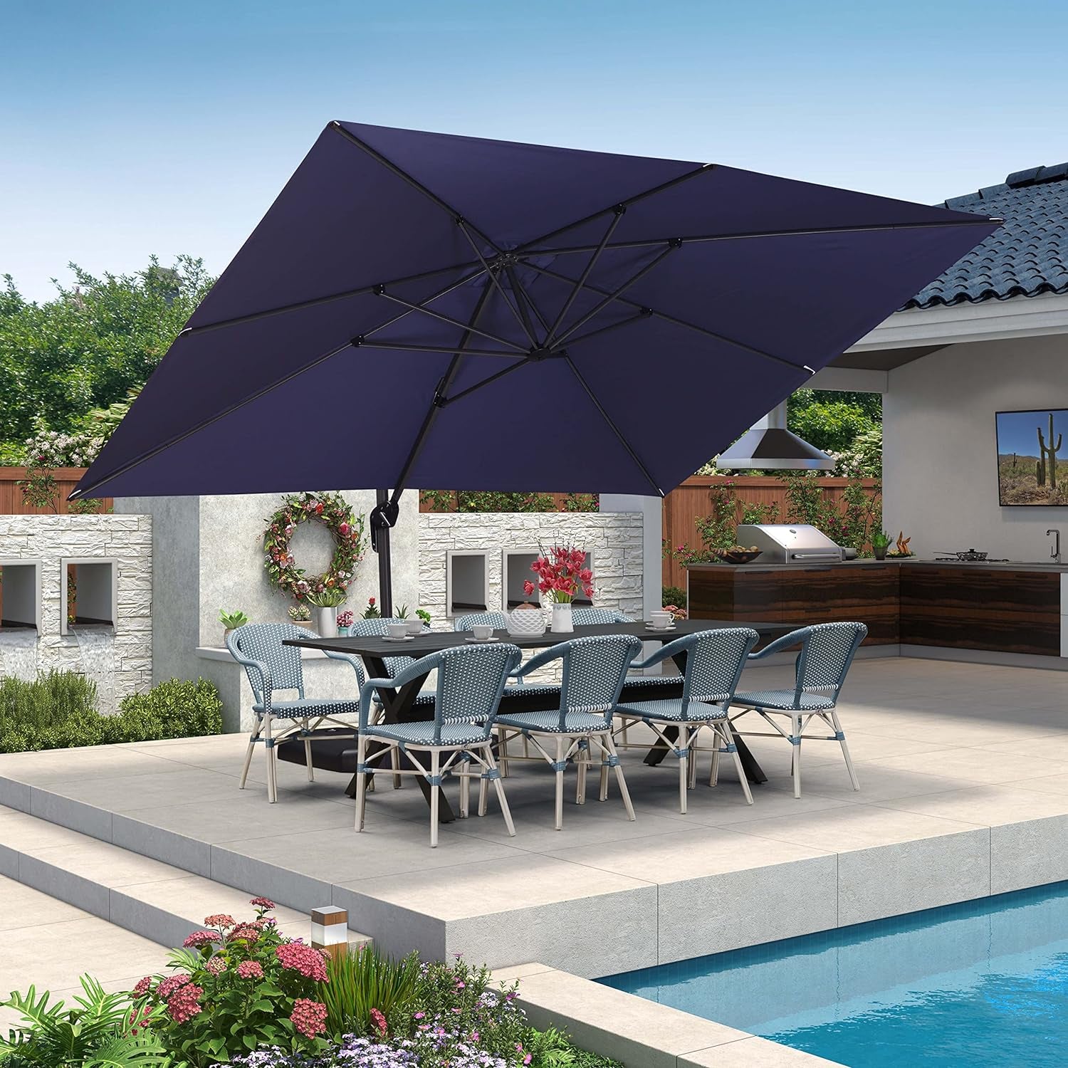 9 Feet Patio Umbrella Outdoor Cantilever Square Umbrella Aluminum Offs – SpaChemGuy