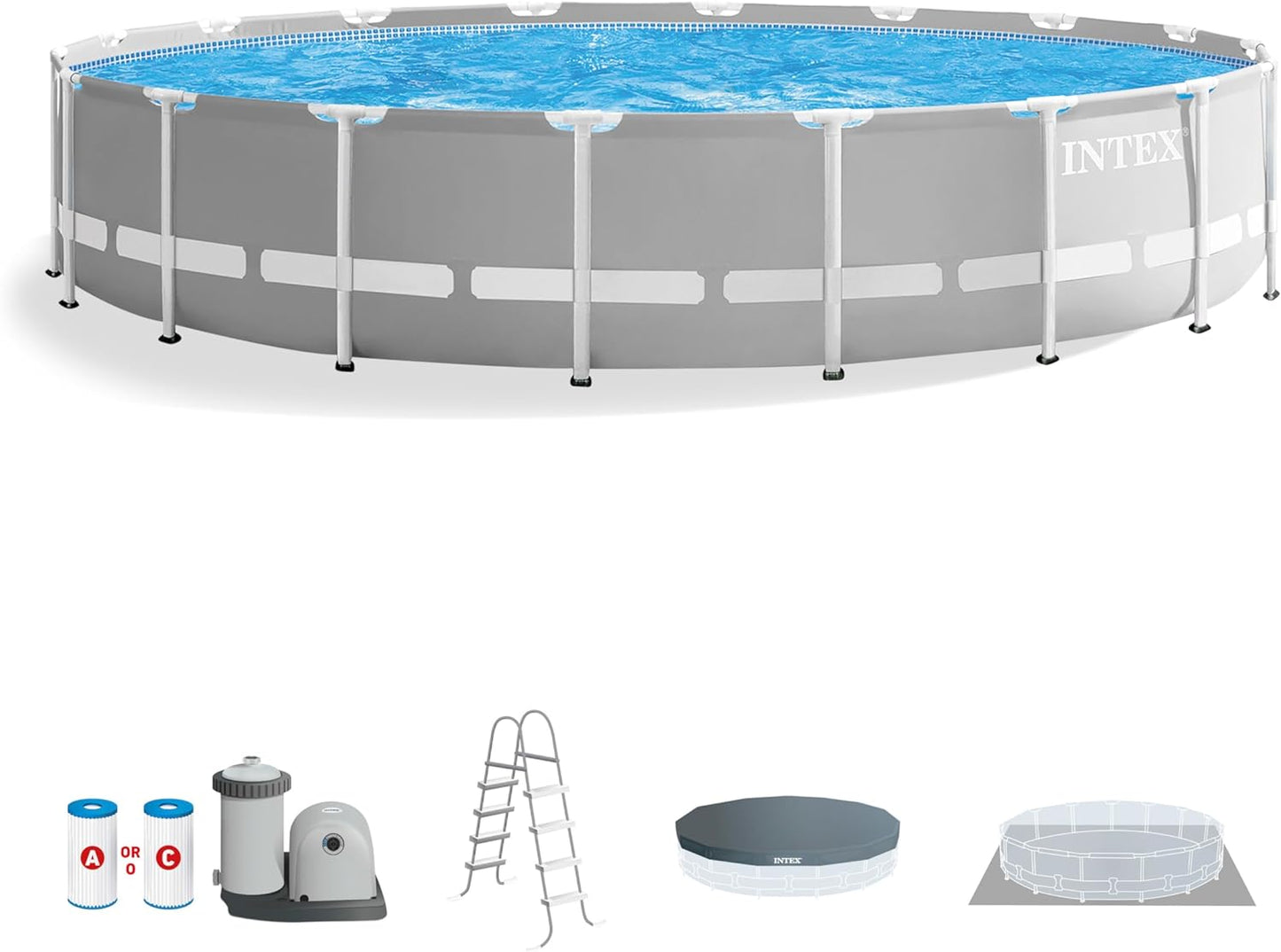 26723EH Prism Frame Premium above Ground Swimming Pool Set: 15Ft X 42In – Includes 1000 GPH Cartridge Filter Pump – Removable Ladder – Pool Cover – Ground Cloth